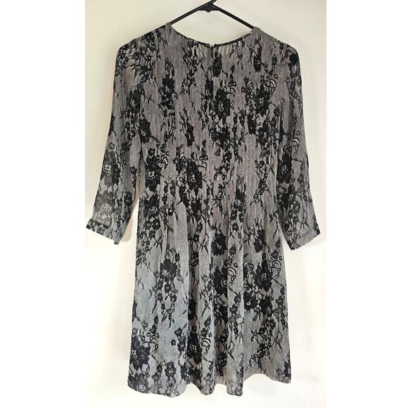 Club Monaco 100% Silk Dress Gray Black Floral Accents, Sz 00 , NWOT - Picture 3 of 9